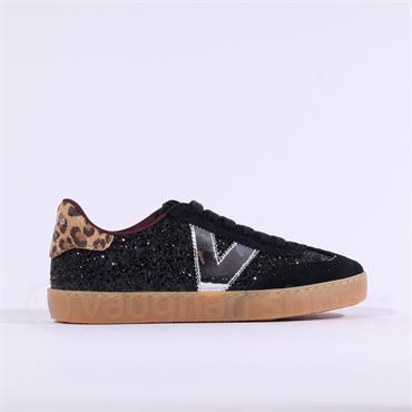 Victoria Berlin Laced Glitter Trainer - Black Leopard